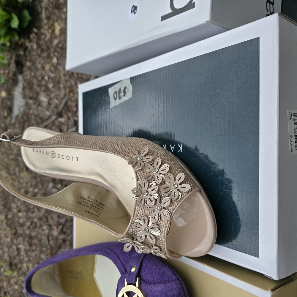 Karen Scott Cream Heels with Rhinestone Embellishments